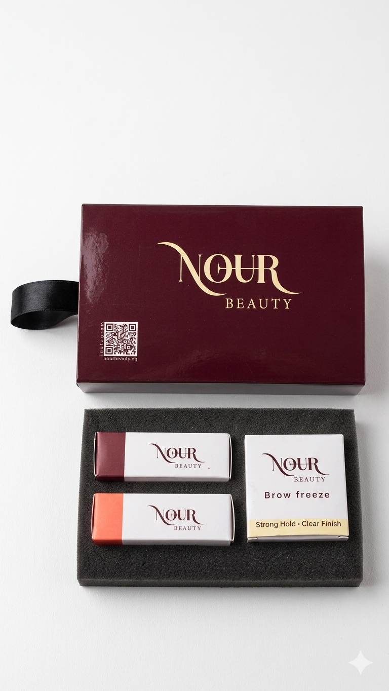 Nour Beauty product set with three items in a box on a white background